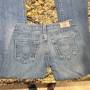 True Religion Low Rise Saddle Stitch Flare Vintage Jeans